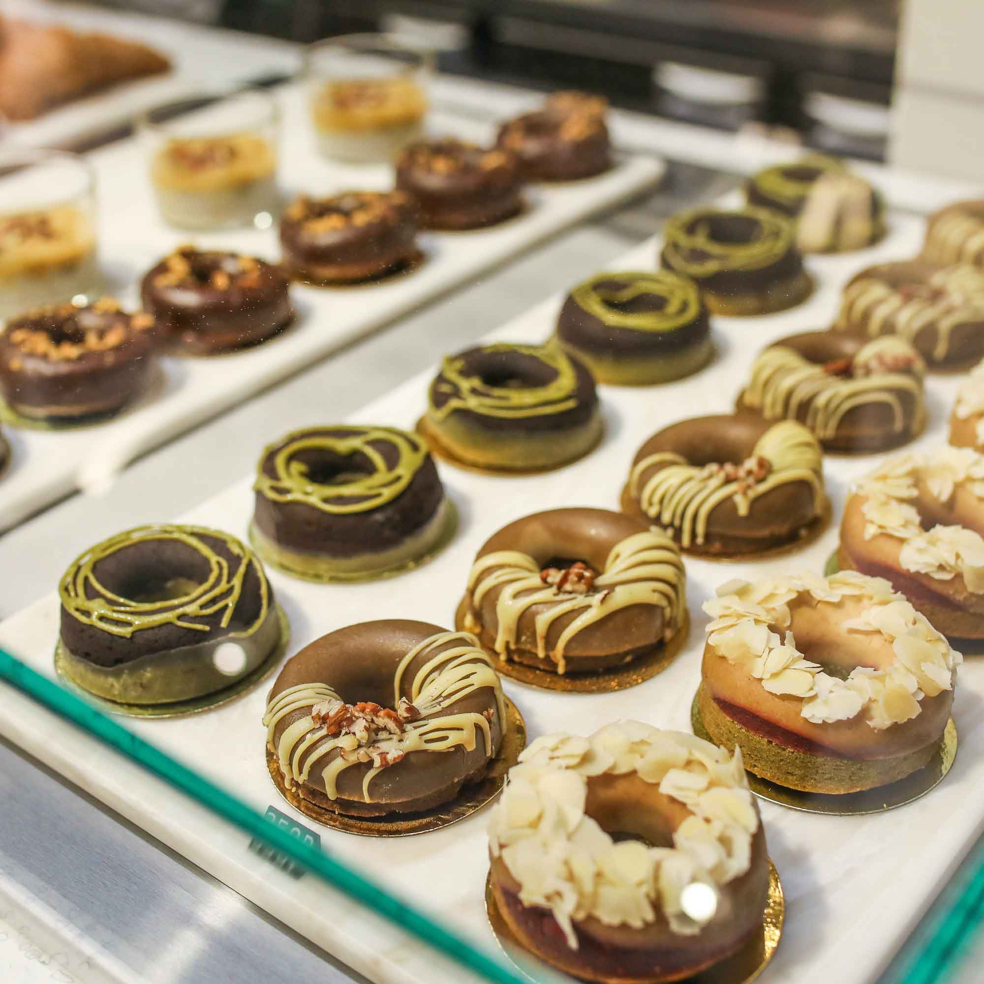 Display case full of donuts