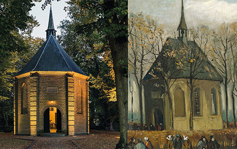 A Side by Side of The Real Nuenen Church and One of Vincent's Paintings