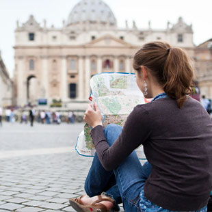 woman looking at map