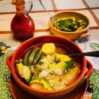 "Olla" Soup, a typical Honduran soup made with beef broth, squash, yucca and common Central American vegetables.